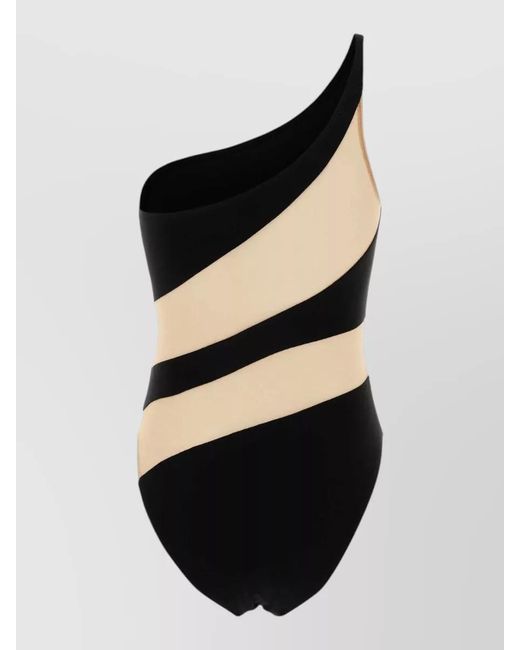 Norma Kamali Black One Shoulder Cut Out Color Block Bodysuit
