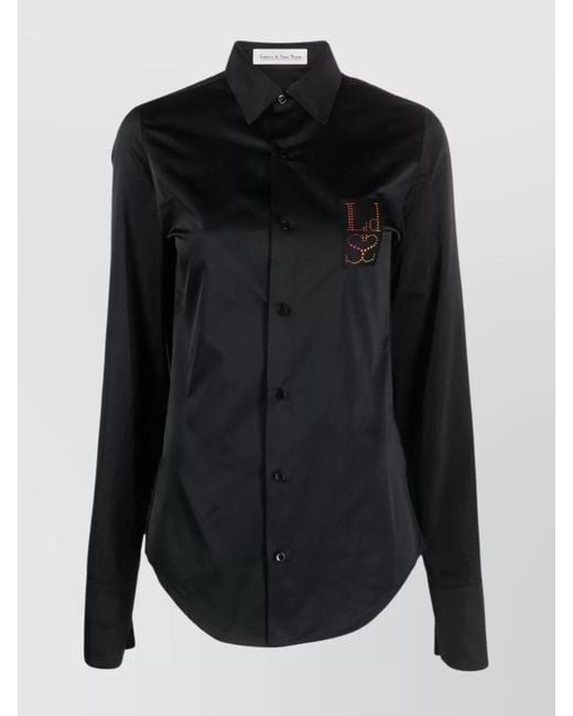 Ludovic de Saint Sernin Black Rhinestone Logo Satin Shirt