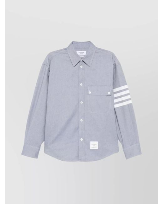 Thom Browne Blue Flannel Shirt Featuring Button-Down Collar for men