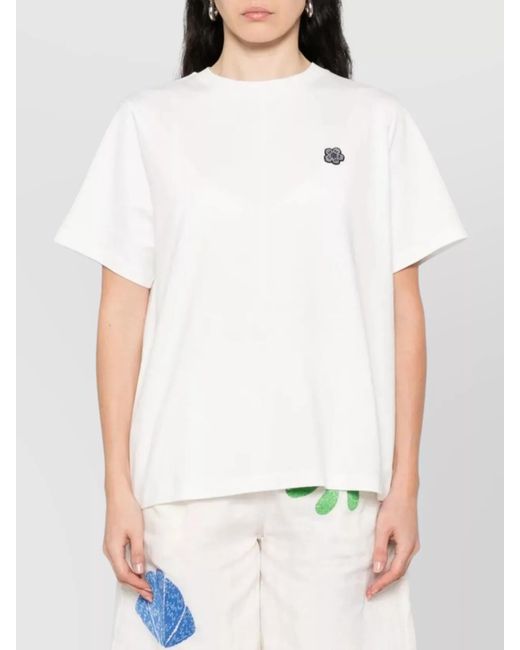 KENZO White Cotton Relaxed-Fit Flower-Appliqué T-Shirt