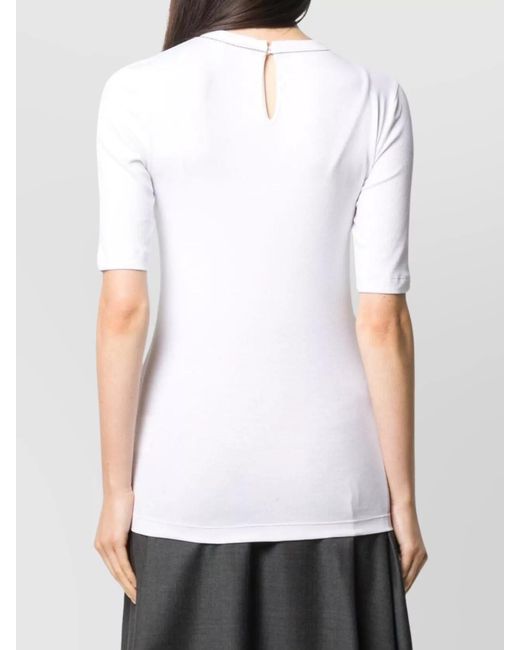 Brunello Cucinelli White Ribbed Crew Neck Cotton T-Shirt