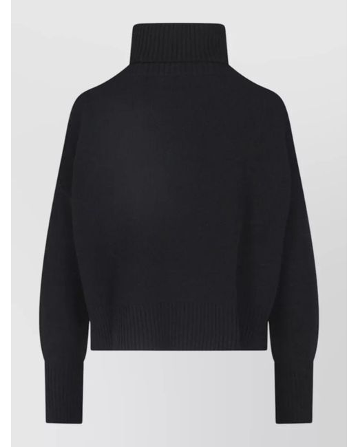 Ma'ry'ya Blue High Neck Cropped Knit Top Ribbed Trims