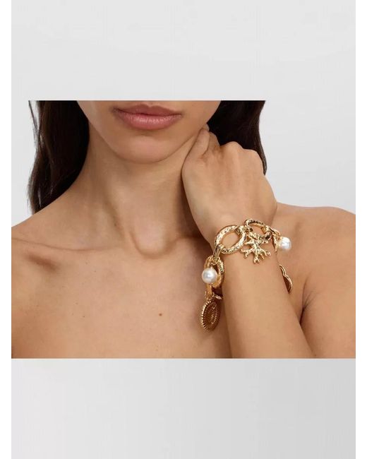 Self-Portrait Metallic Charm Bracelet Faux Pearls Tone Brass