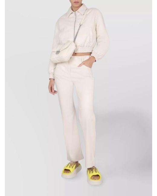 MSGM White High-Rise Straight-Leg Trousers