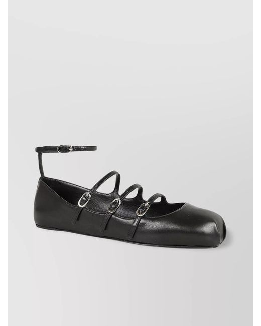 McQueen Black Leather Buckled Cage Ballerina Shoes