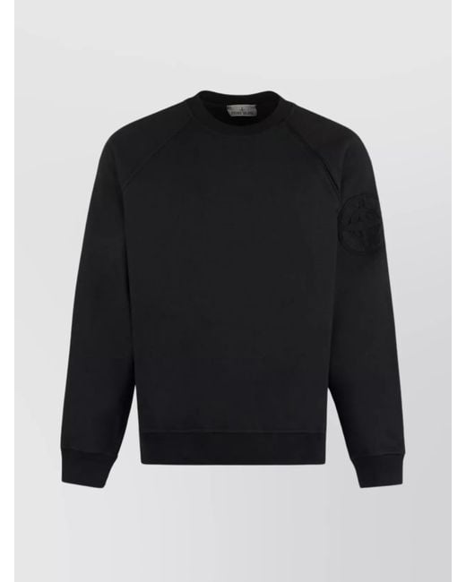 Stone Island Black Cotton Ribbed Crew-Neck Sweatshirt for men