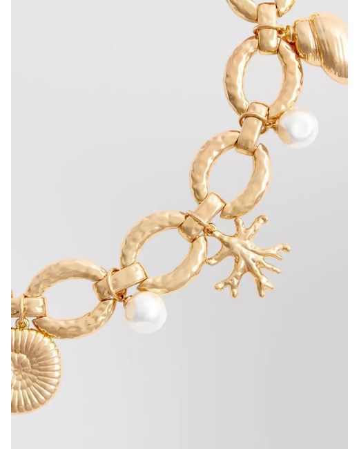 Self-Portrait Metallic Charm Bracelet Faux Pearls Tone Brass