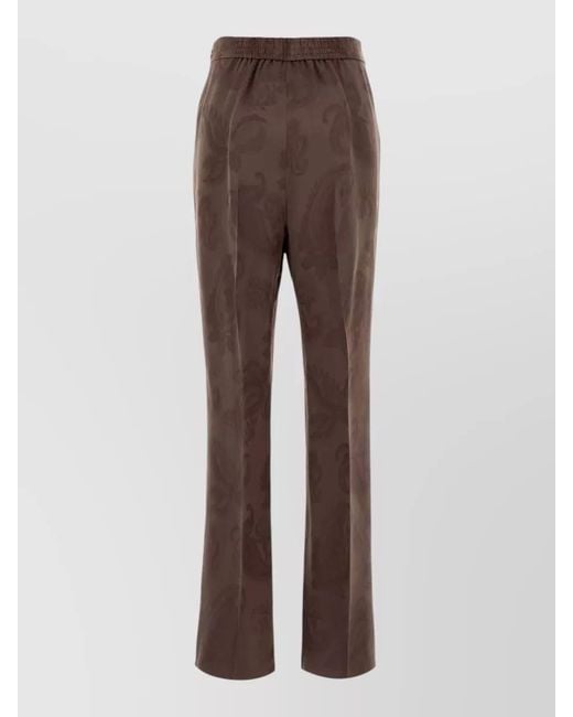 Etro Brown High Waist Jacquard Paisley Straight Pants