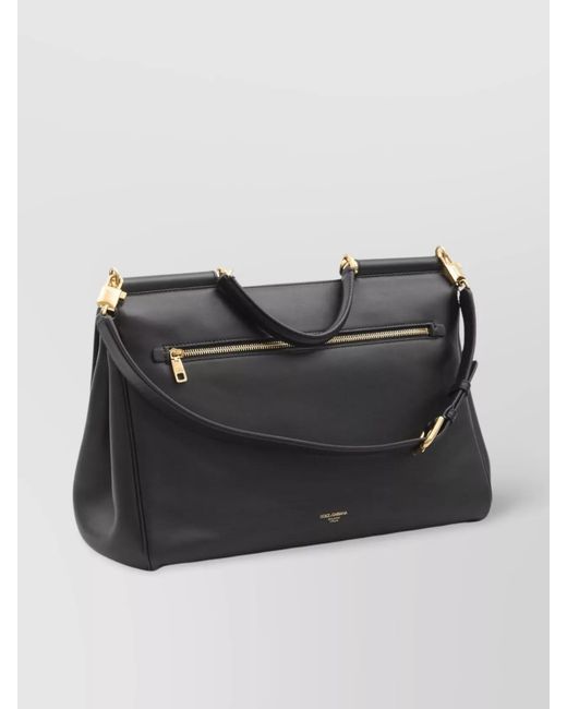 Dolce & Gabbana Black My Sicily Big Leather Shoulder Bag