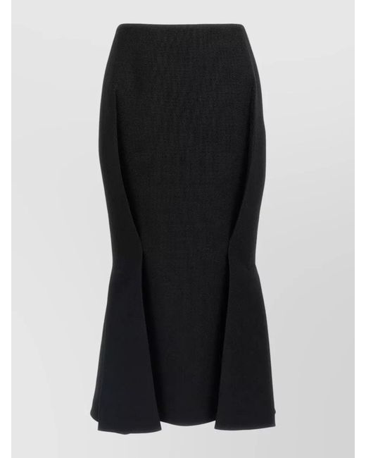Prada Black Stuoia Old Wool Midi High Waist Skirt