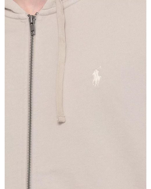 Ralph Lauren Natural Cotton Hooded Sweatshirt Drawstring Ribbed Cuffs Hem for men