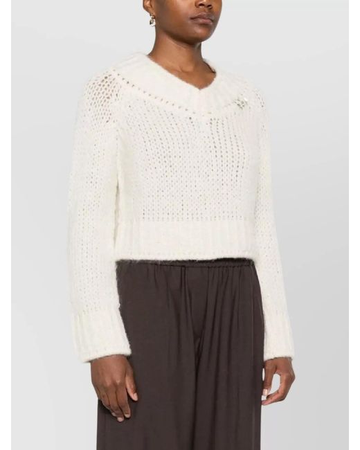 Ermanno Scervino White V-Neck Long-Sleeve Jumper