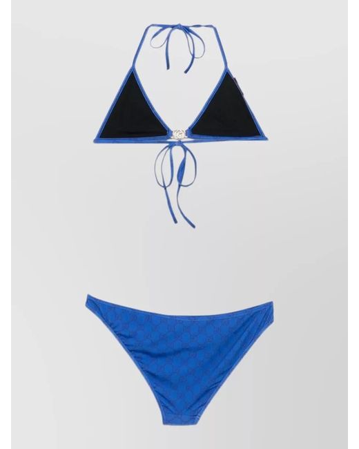 Gucci Blue Halter Neck Triangle Bikini Top Hardware