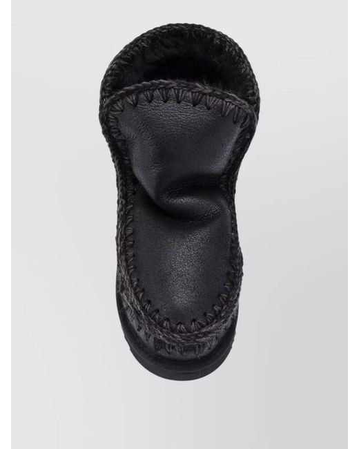 Mou Black Ankle Boots Flat Sole Fur Trim