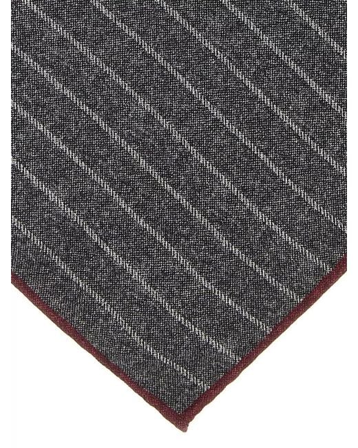 Brunello Cucinelli Gray Double Face Pinstripe Silk Pocket Clutch for men