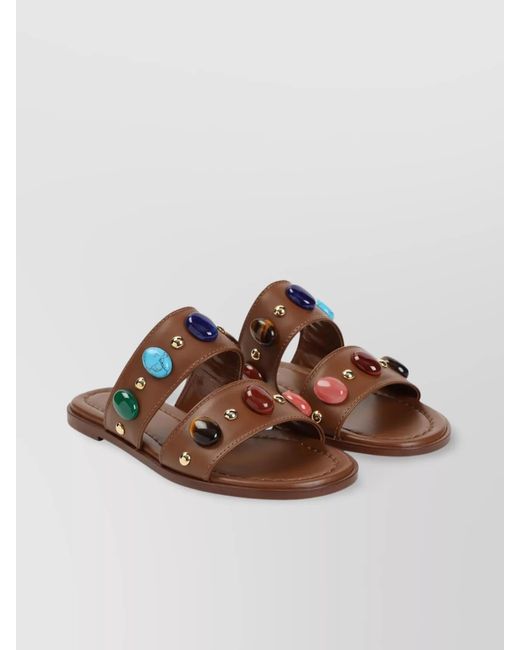 Gianvito Rossi Brown Leather Embellished Flat Sandals