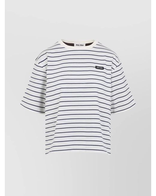 Miu Miu Gray Striped Cotton Jersey T-Shirt
