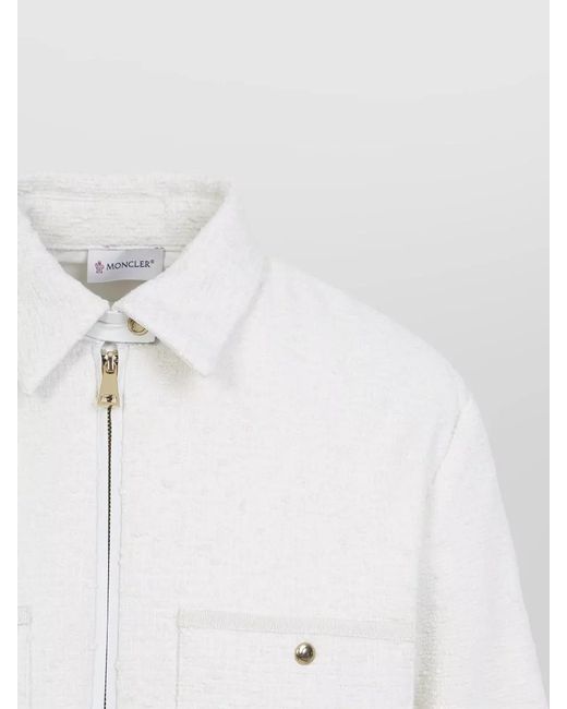 Moncler White Bouclé Down Fitted Jacket