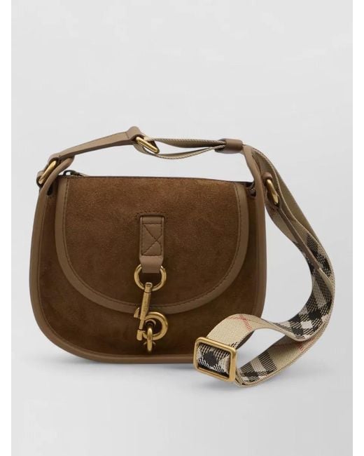 Burberry Brown B Clip Mini Suede Crossbody Bag