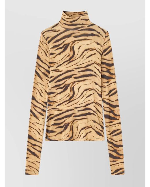 Ganni Natural Printed Turtleneck Top