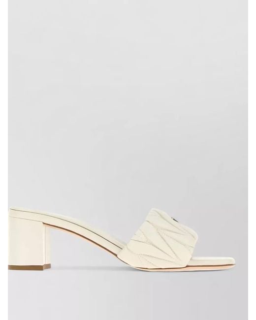 Miu Miu Natural Nappa Leather Mules Block Heel Open Toe
