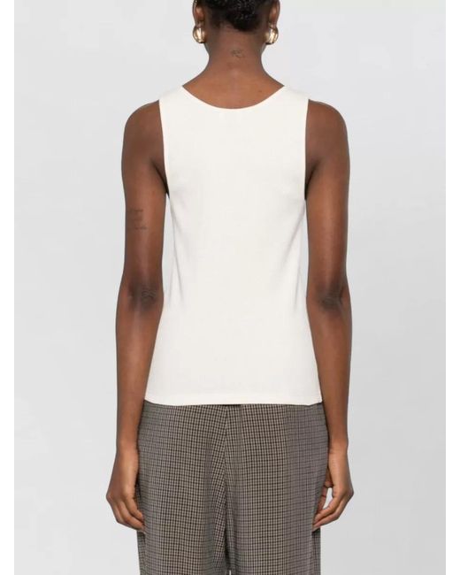 Saint Laurent Natural Ribbed Logo-Embroidered Cotton Sleeveless Tank Top