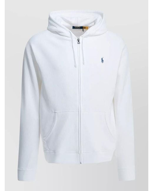 Polo Ralph Lauren White Zip Hooded Jacket Logo And Pockets for men