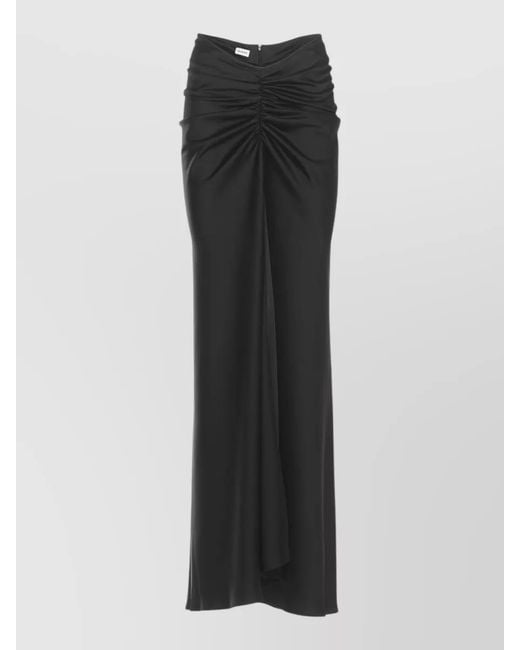 ANDAMANE Black Draped Satin Midi Skirt