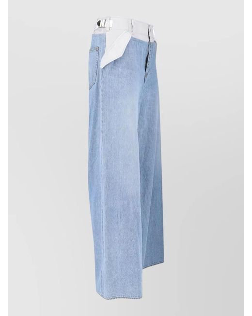 Sacai Blue Wide Leg Trousers Contrast Waistband