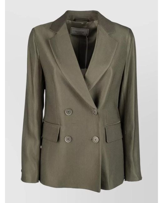 Peserico Green Double Breasted Jacket Gilet Notched Lapels