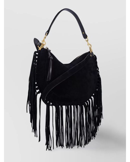 Isabel Marant Black Soft Fringe Zip Crossbody Bag