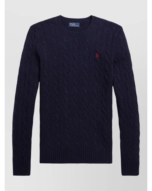 Polo Ralph Lauren Blue Cashmere-Blend Cable-Knit Cropped Sweater