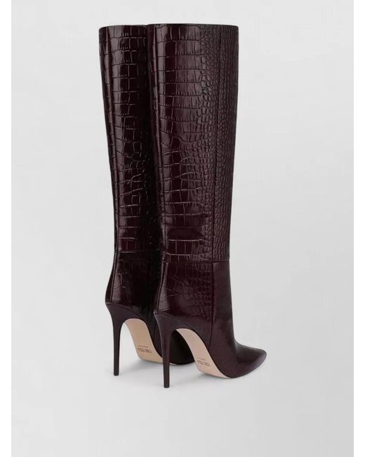 Paris Texas Brown Knee High Stiletto Boot Crocodile Embossed Leather