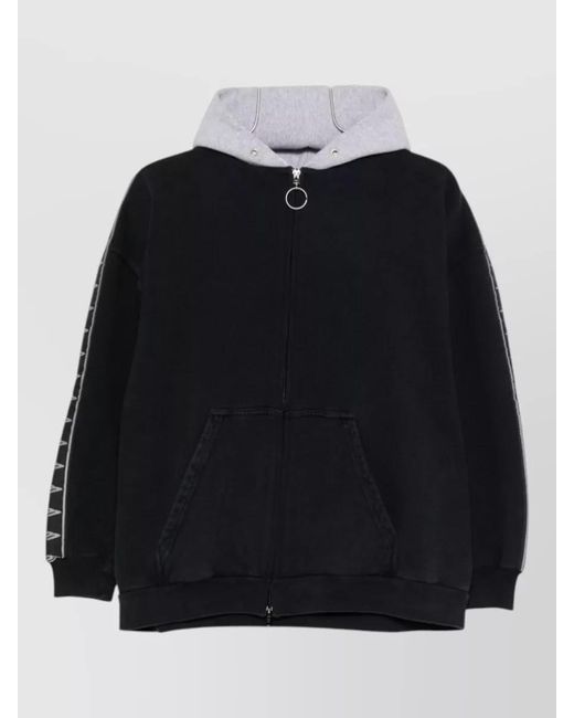 Balenciaga Black Cotton Hooded Sweater Front Pockets Ribbed for men