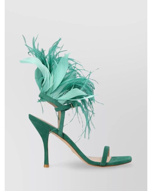 Stuart Weitzman Green Suede Leather Plume Sandals