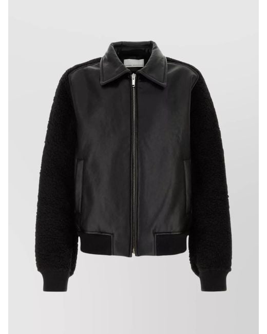 Random Identities Black Leather Bomber Jacket for men