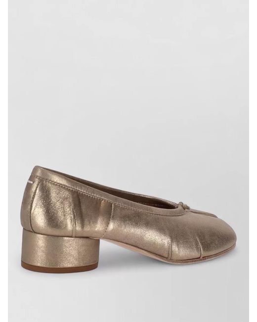 Maison Margiela Brown Ballet Pumps Low Block Heel Metallic