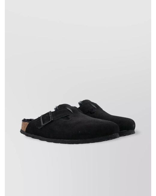 Birkenstock Black Leather Shearling Mules