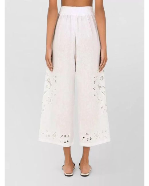 Dolce & Gabbana White Linen Short Trousers Cut Out Embroidery