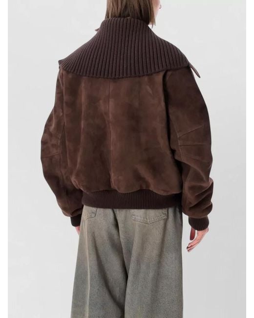 The Attico Brown Oversized Suede Bomber Jacket With Rib-Knit Collar