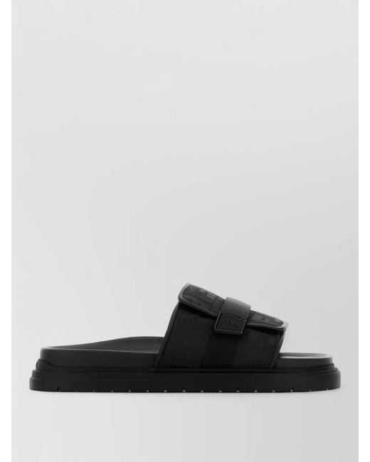 Fendi Black Fabric Chunky Slippers Adjustable Strap Flat Sole for men