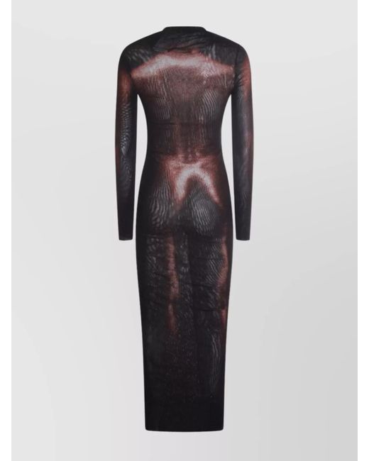 Jean Paul Gaultier Black Printed Asymmetric Long-Sleeve Maxi Dress