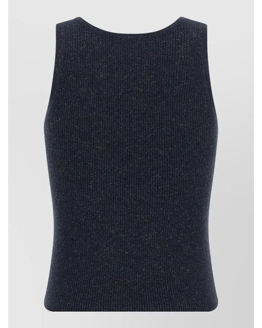 Brunello Cucinelli Blue Sparkling Ribbed Scoop Neck Knit Tank
