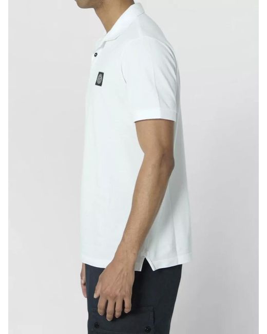 Stone Island White Stretch Cotton Piqué Polo Shirt Slim Fit for men