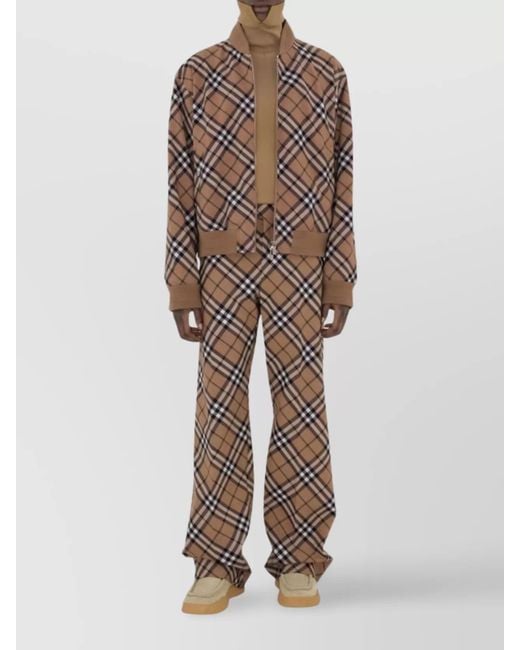 Burberry Brown Check Print Wool Blend Harrington Jacket for men