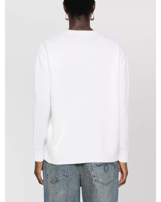 Max Mara White Cashmere Wool Ribbed Crew Neck Sweater