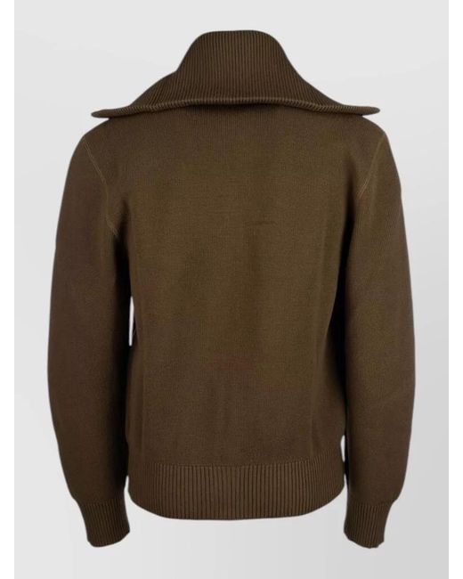 Bottega Veneta Brown Knit Jacket Ribbed Collar Cuffs Hem for men