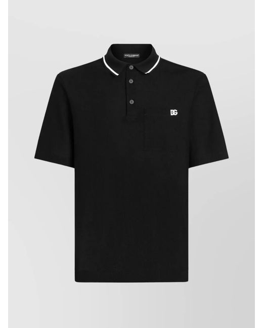 Dolce & Gabbana Black Cotton Piqué Polo Shirt for men