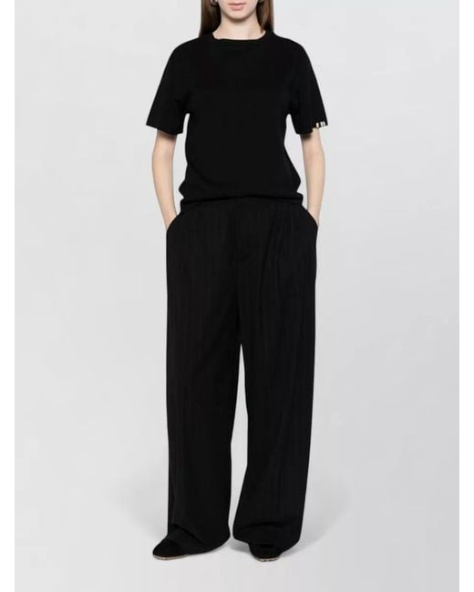 Extreme Cashmere Black Striped Short-Sleeve Cotton Cashmere T-Shirt