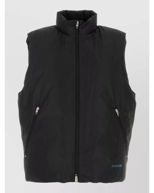 Jil Sander Black Polyester Sleeveless Down Jacket High Collar for men